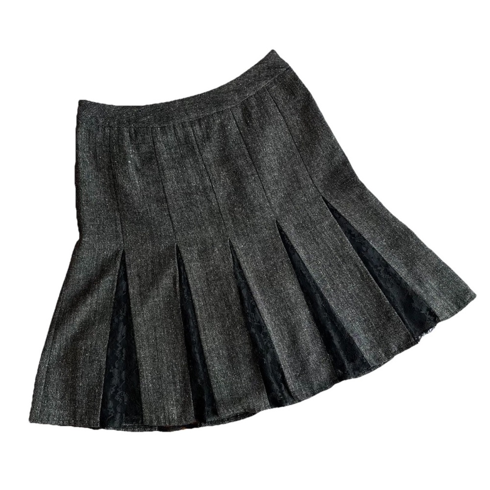 Charcoal A-Line lace pleated Skirt 6 gothic prep office vixen vamp dark academia